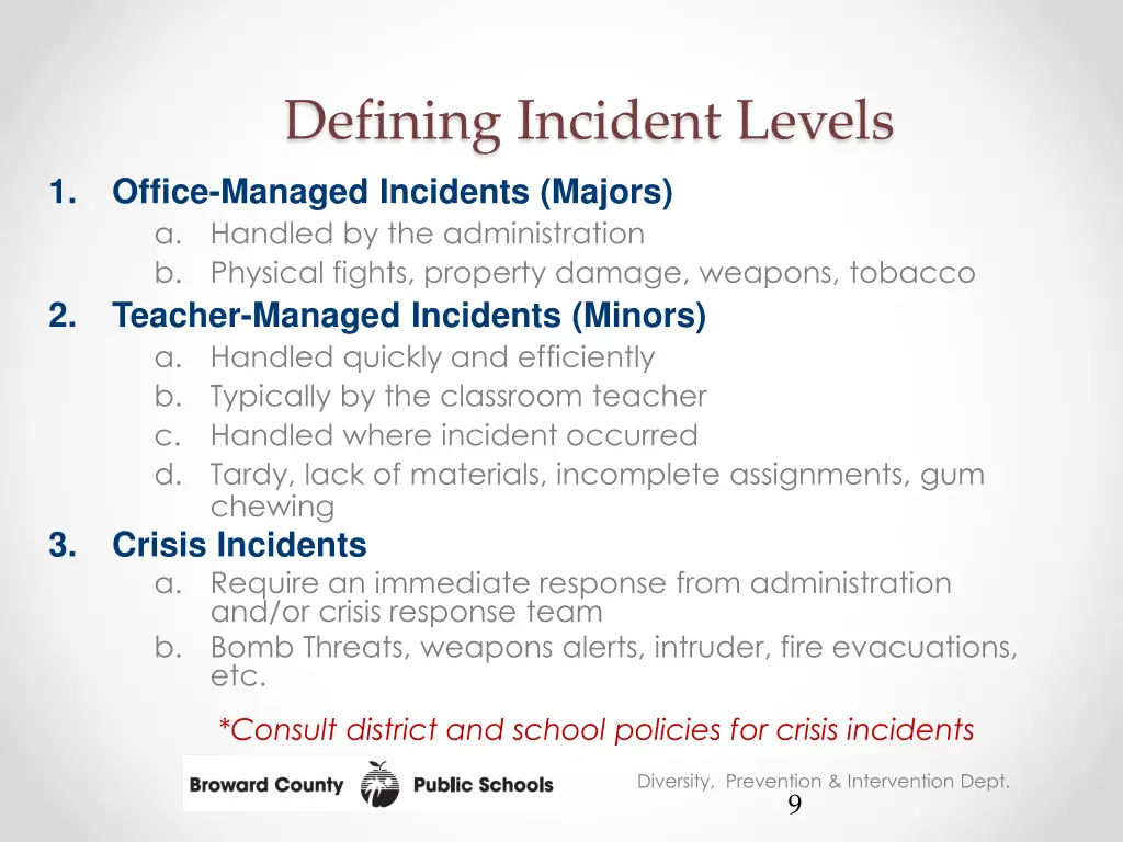 defining incident levels office managed incidents