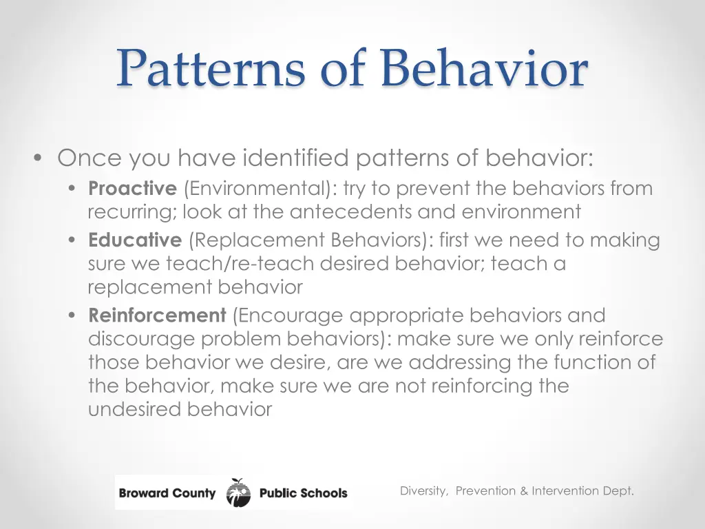 patterns of behavior