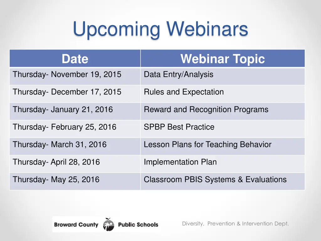 upcoming webinars