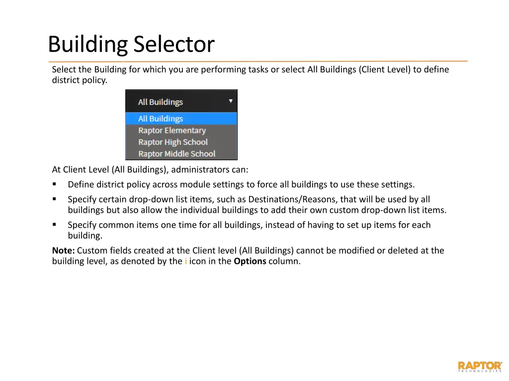 building selector