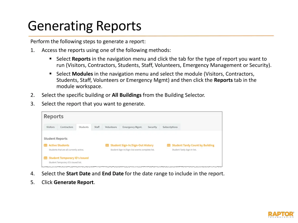 generating reports