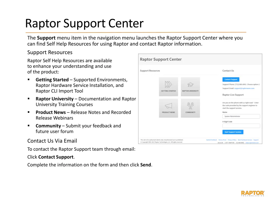 raptor support center