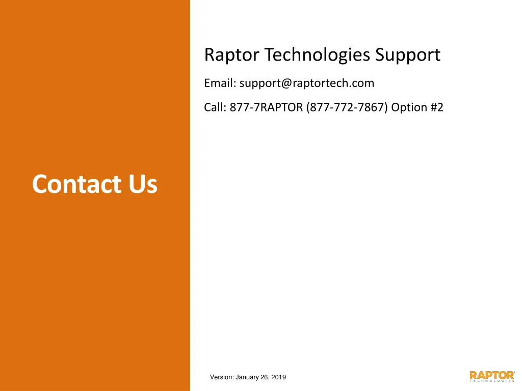 raptor technologies support