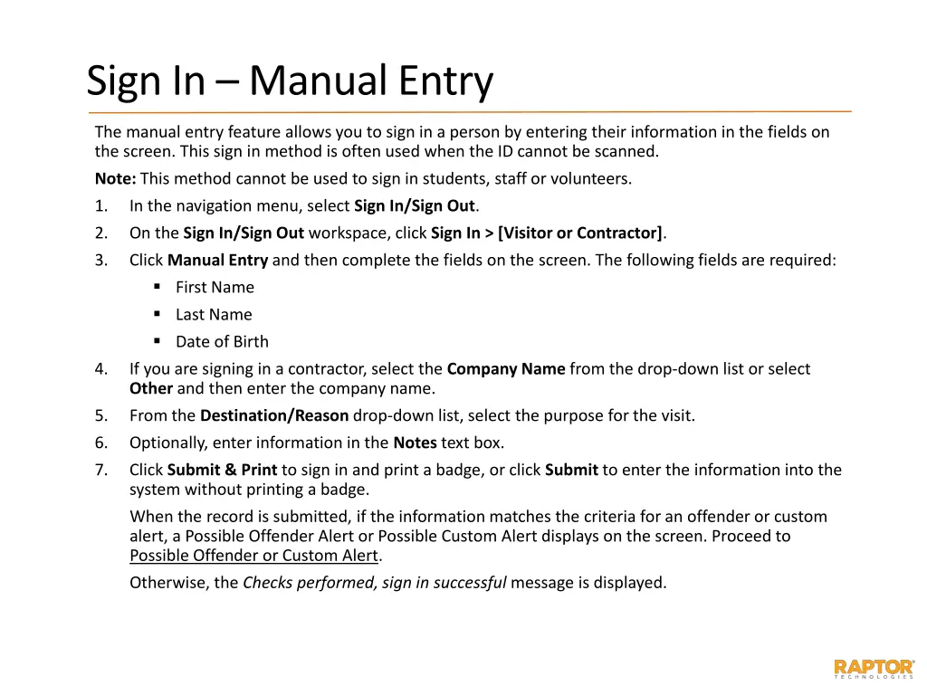 sign in manual entry