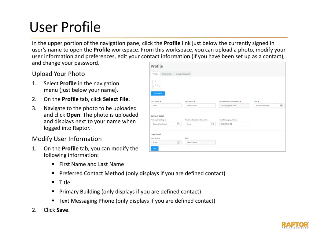 user profile