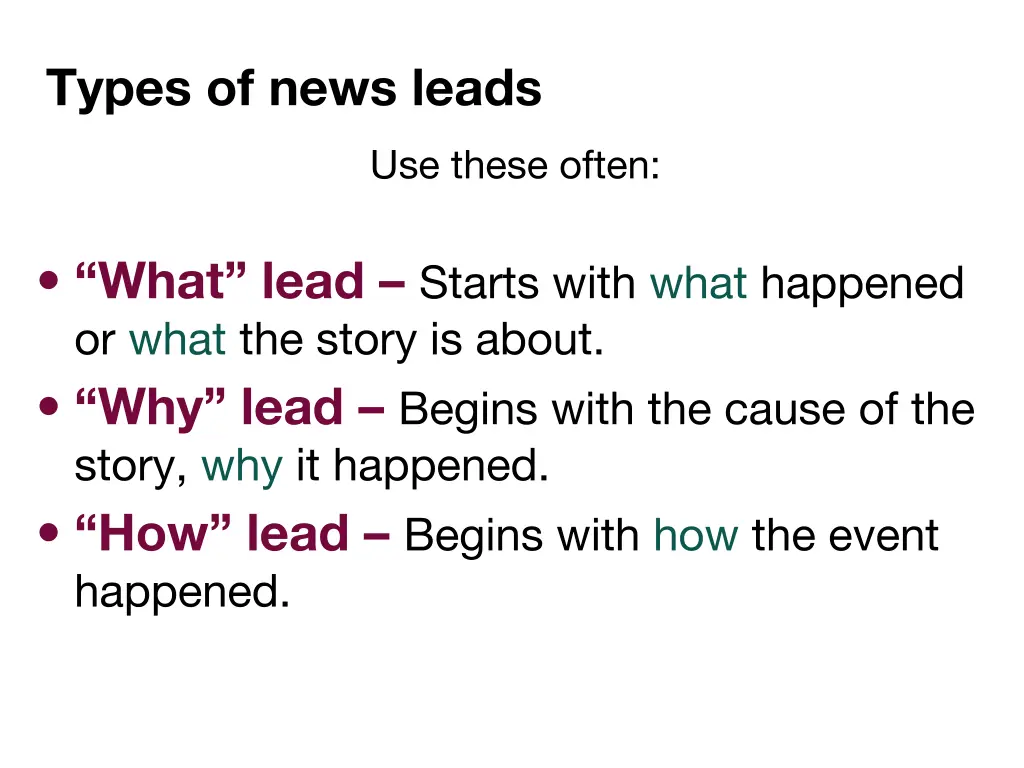 types of news leads