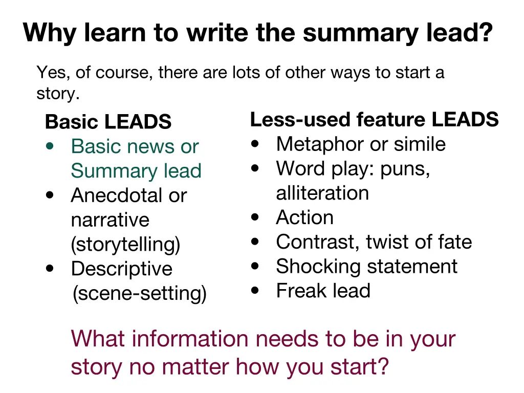 why learn to write the summary lead