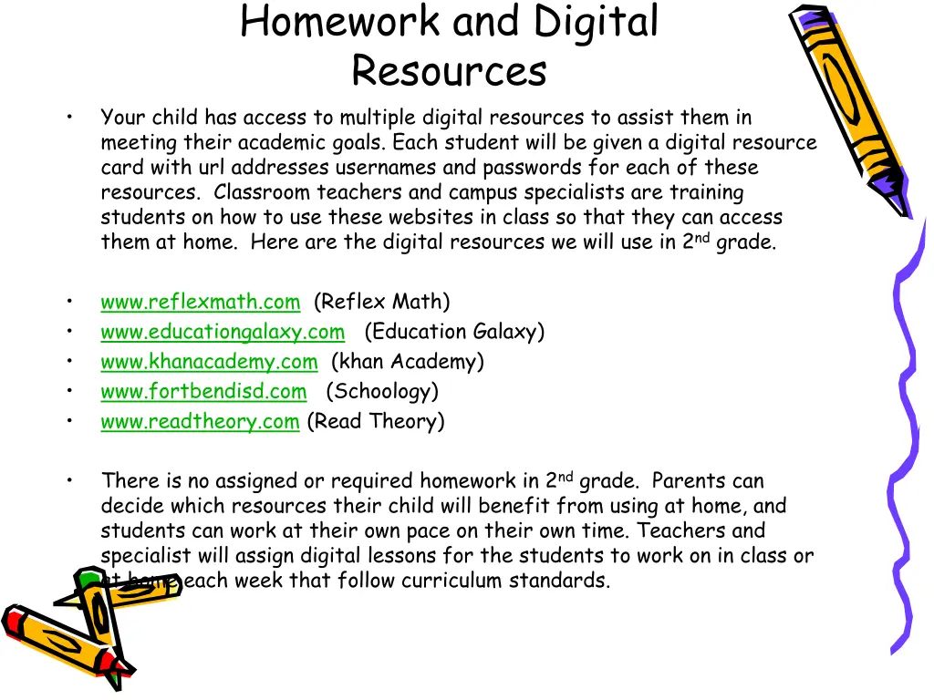 homework and digital resources your child