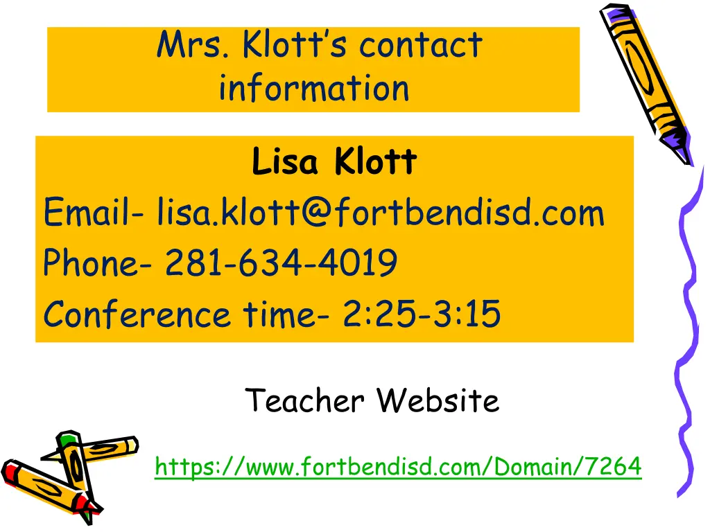 mrs klott s contact information