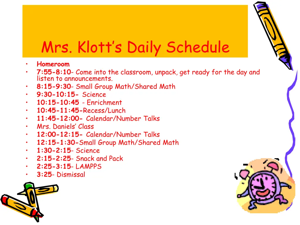 mrs klott s daily schedule homeroom