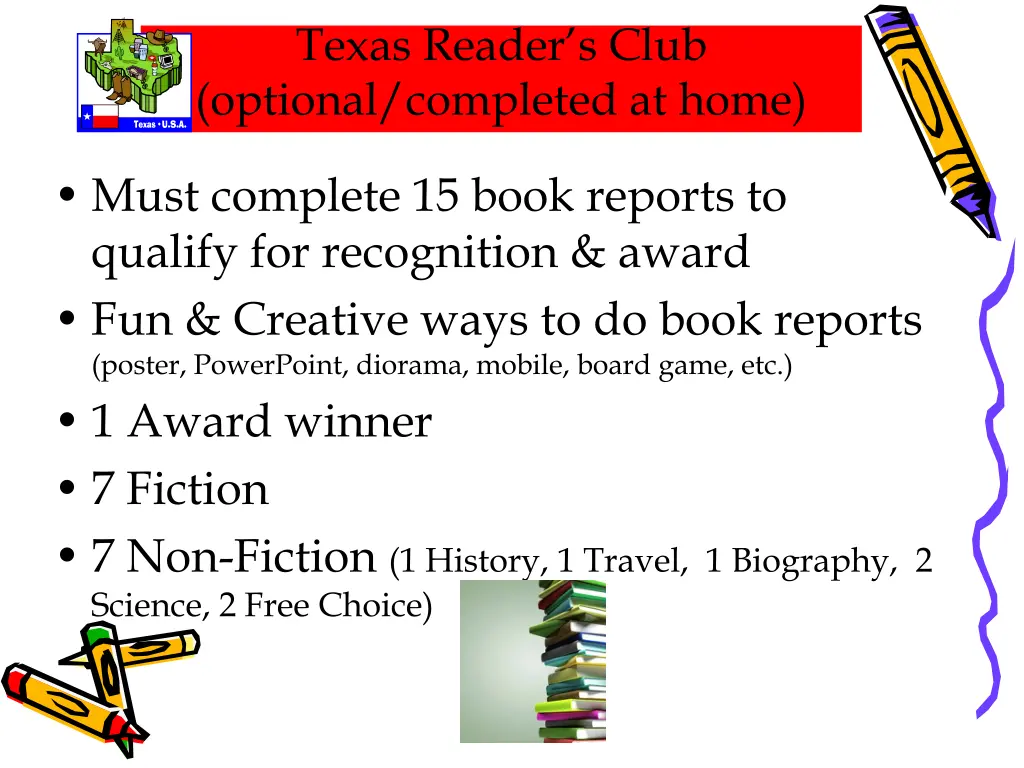 texas reader s club optional completed at home