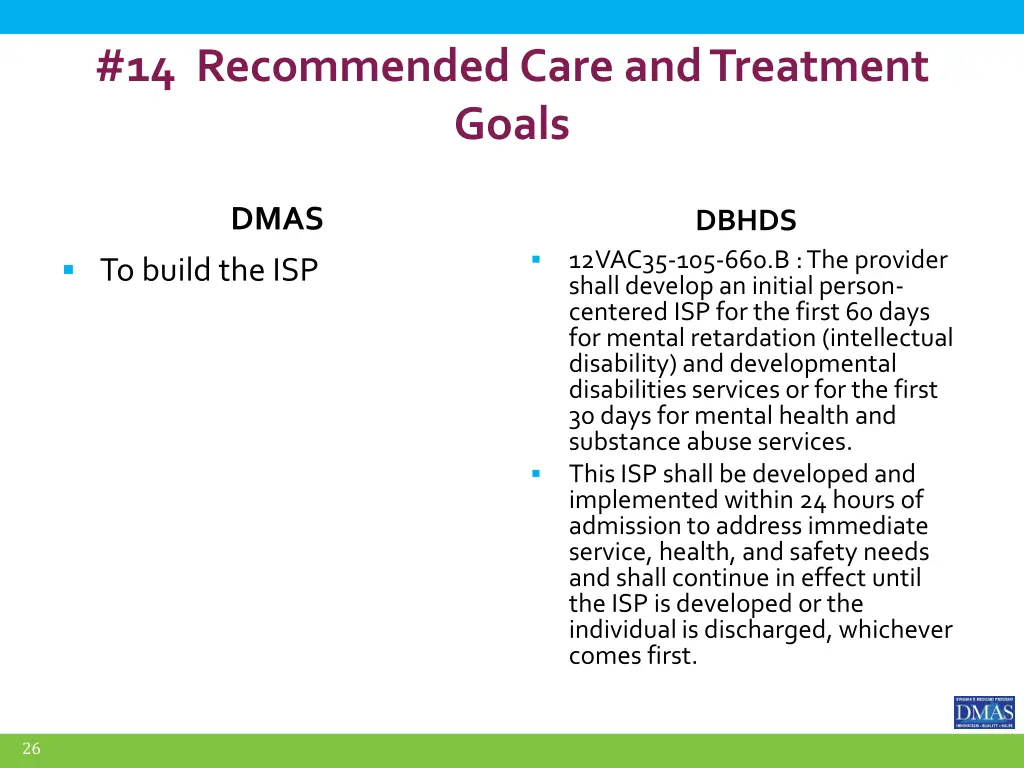 14 recommended care and treatment goals