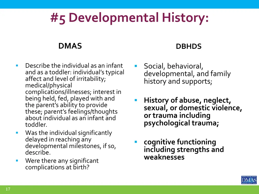 5 developmental history