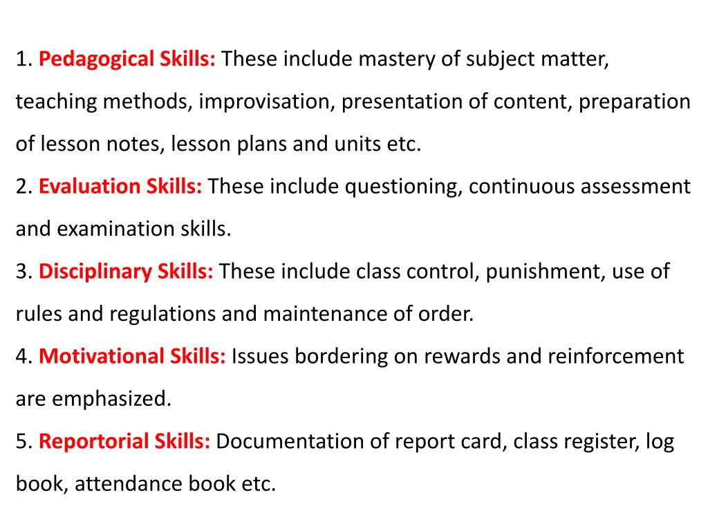 1 pedagogical skills these include mastery