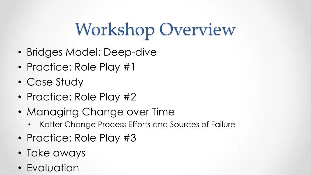 workshop overview bridges model deep dive