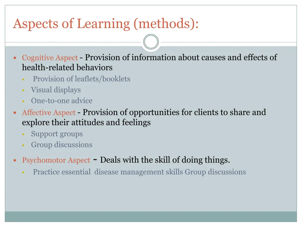 aspects of learning methods