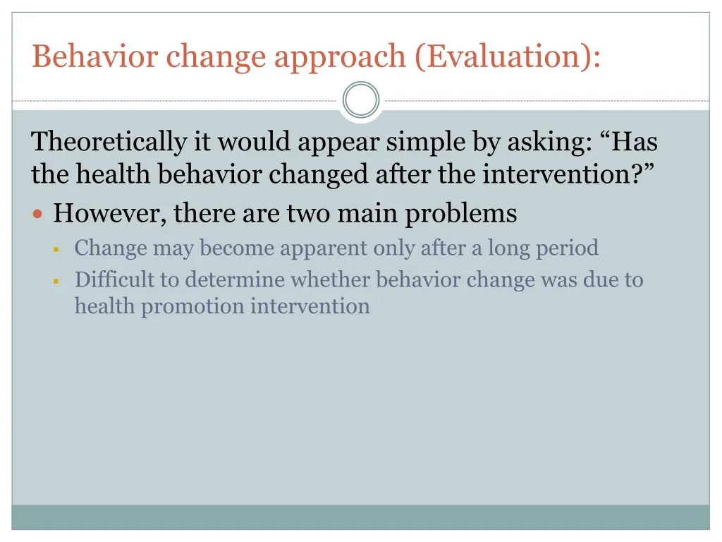 behavior change approach evaluation