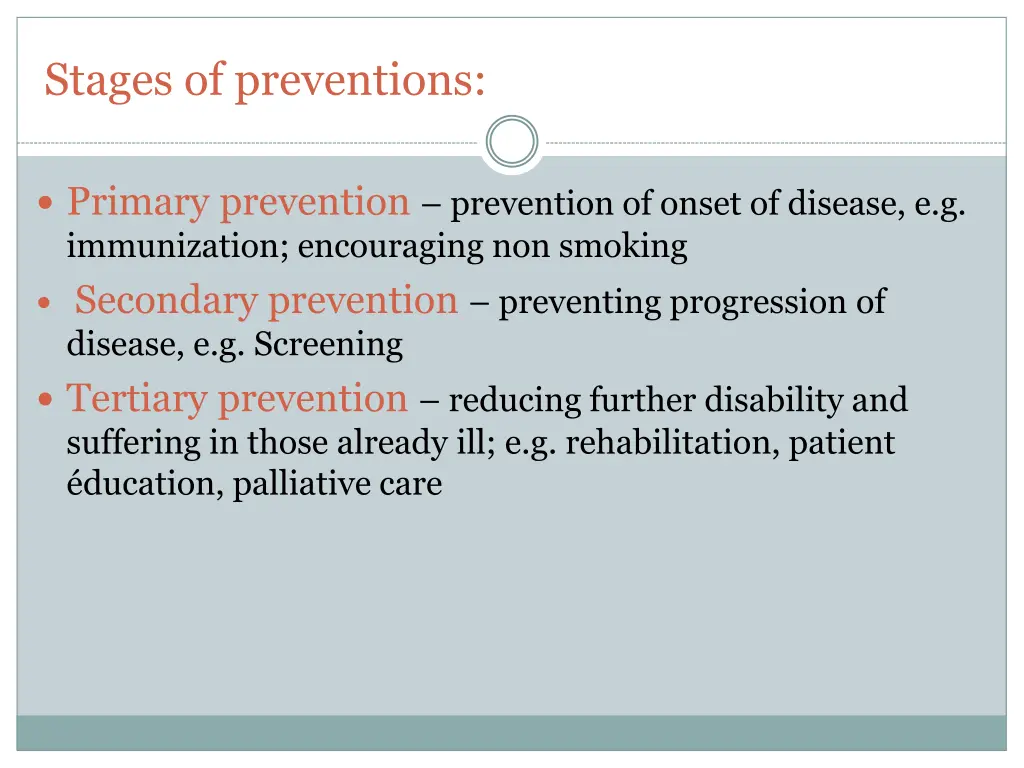 stages of preventions