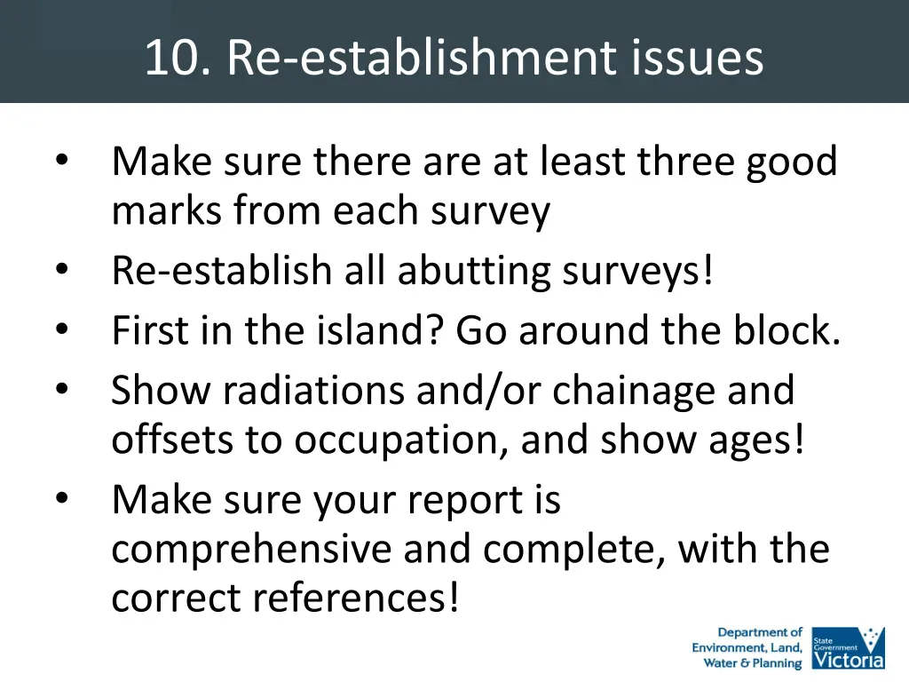 10 re establishment issues