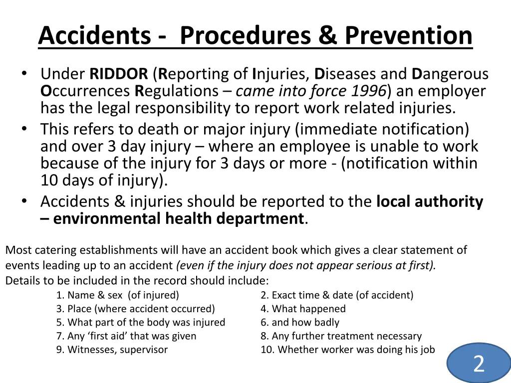 accidents procedures prevention