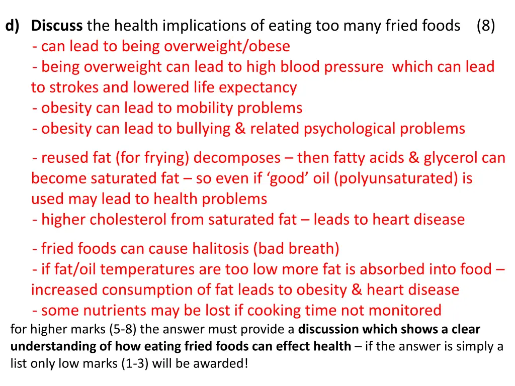 d discuss the health implications of eating