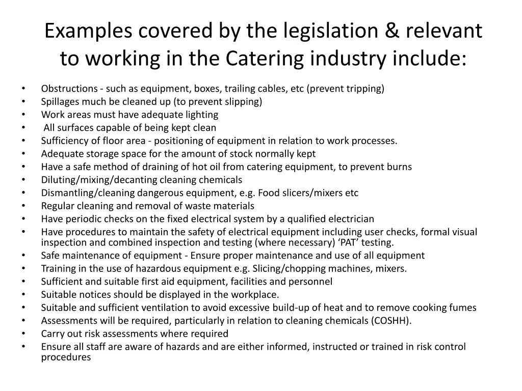 examples covered by the legislation relevant