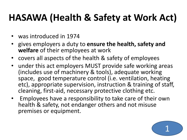 hasawa health safety at work act