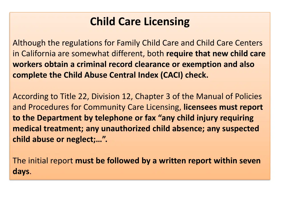 child care licensing