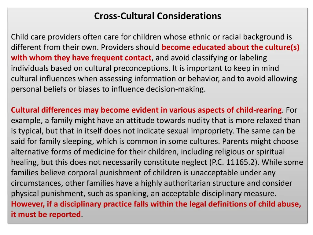 cross cultural considerations