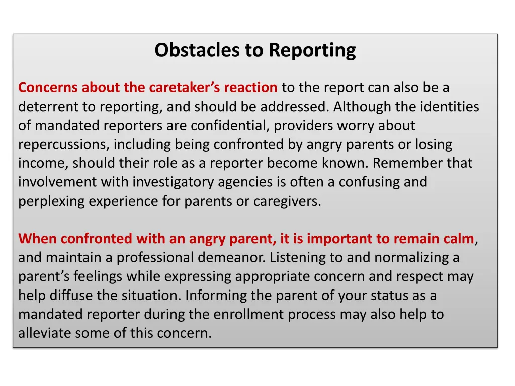 obstacles to reporting 1