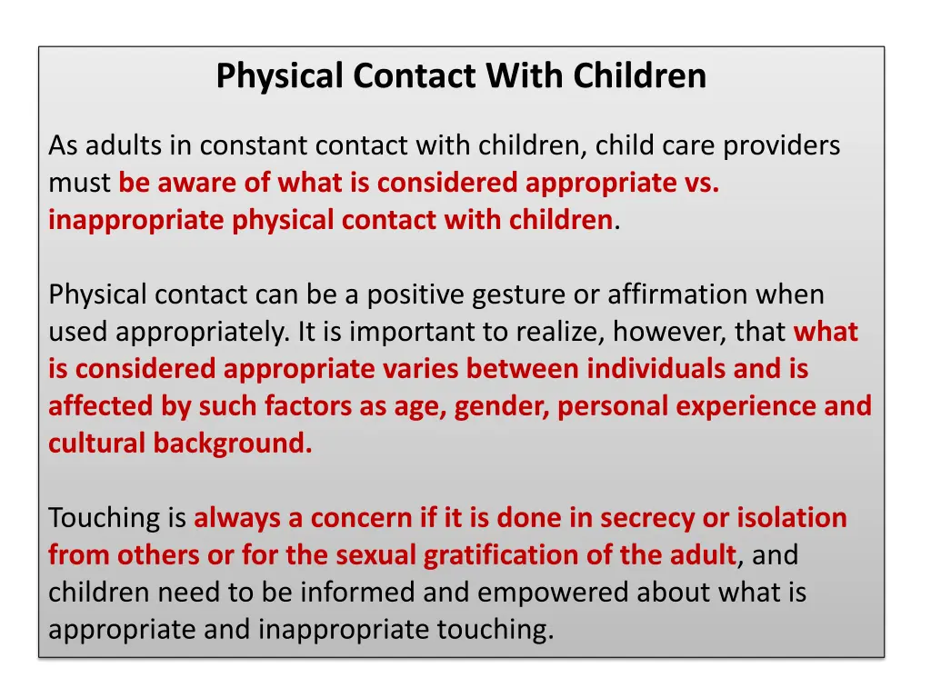 physical contact with children