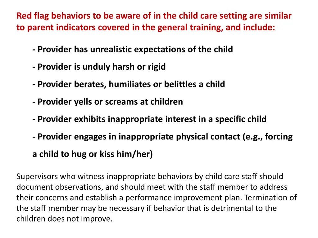 red flag behaviors to be aware of in the child