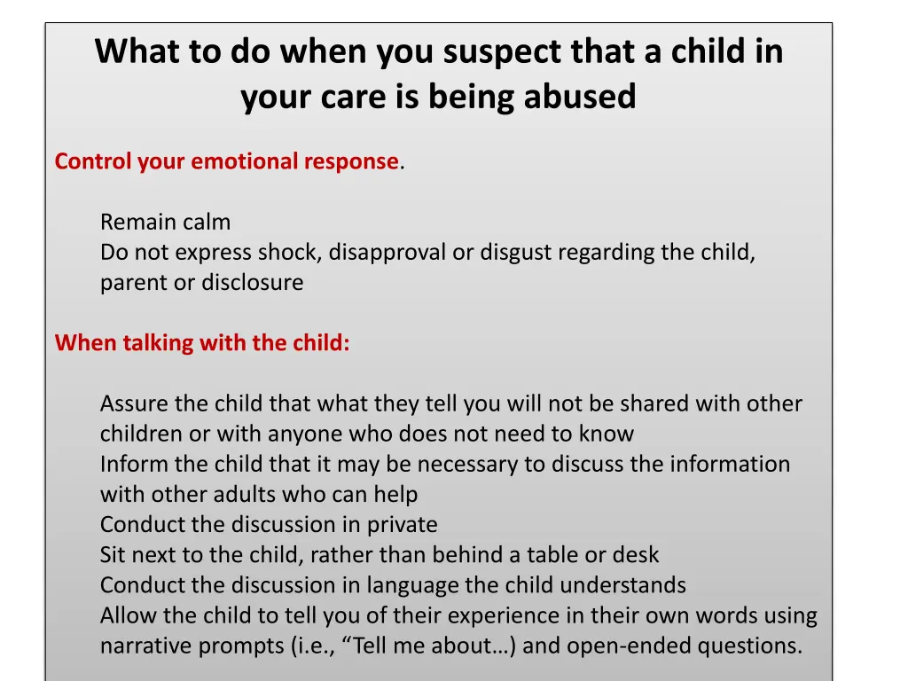 what to do when you suspect that a child in your