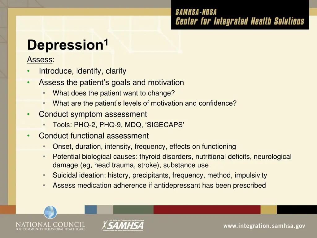 depression 1 assess introduce identify clarify