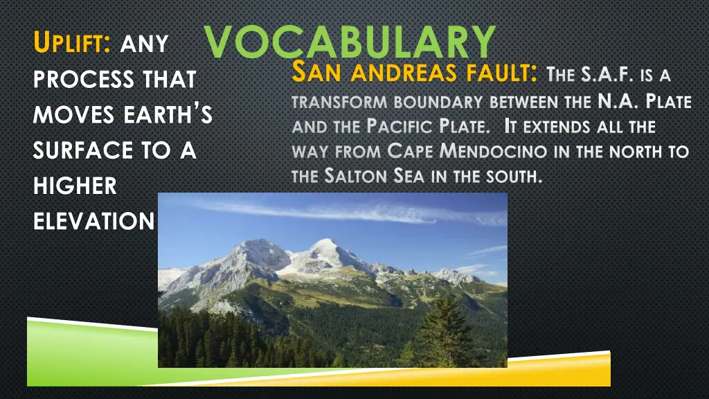 vocabulary s an andreas fault