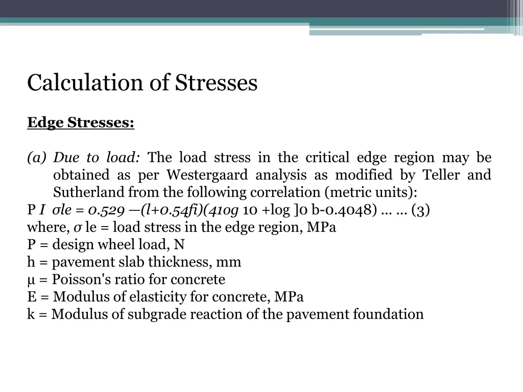 calculation of stresses