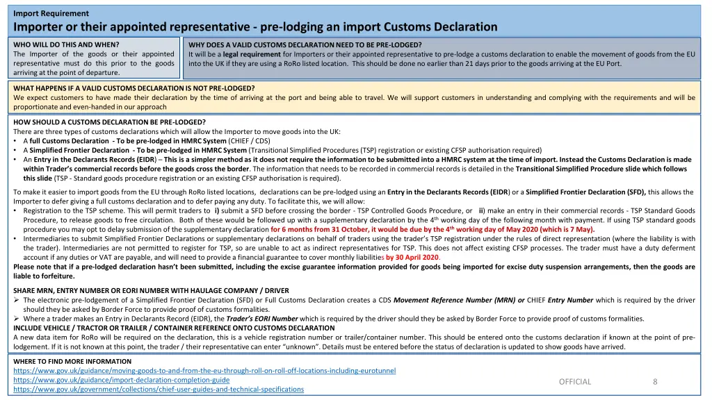 import requirement importer or their appointed