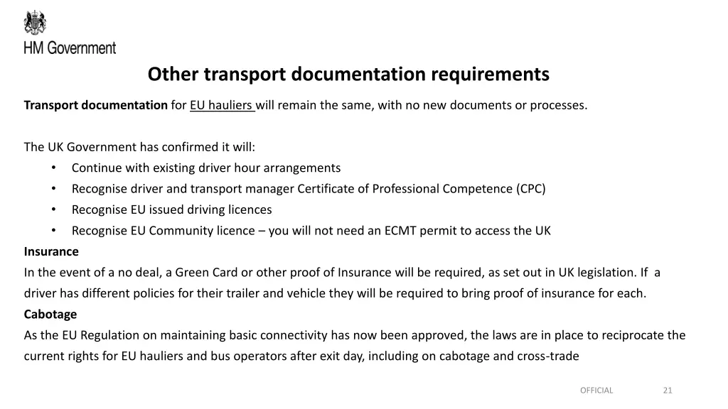 other transport documentation requirements