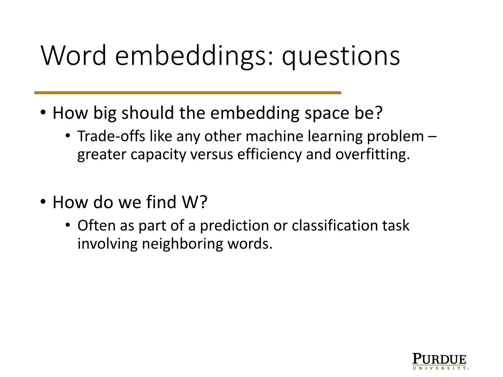 word embeddings questions