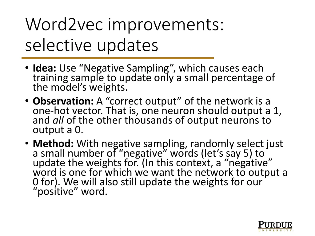 word2vec improvements selective updates idea