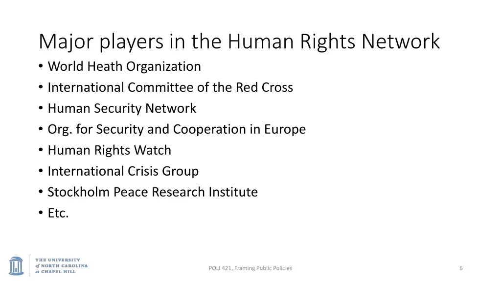 major players in the human rights network world