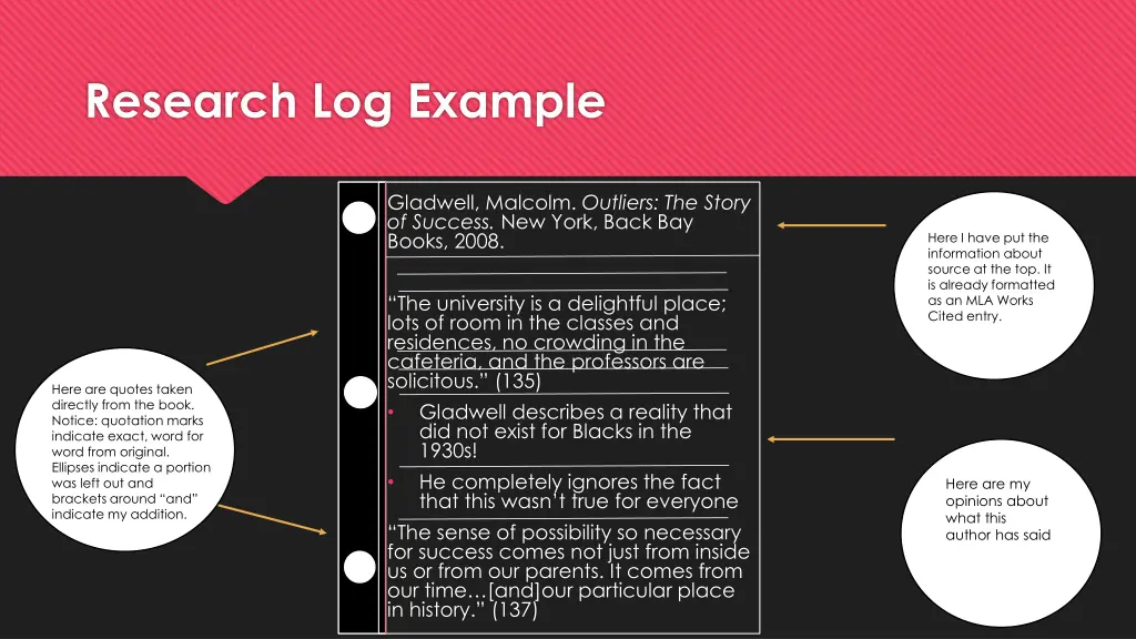 research log example