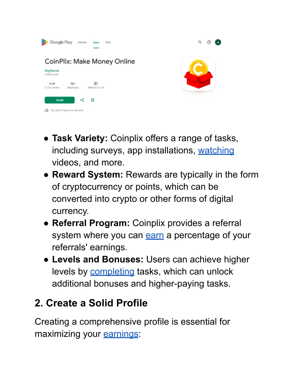 task variety coinplix offers a range of tasks