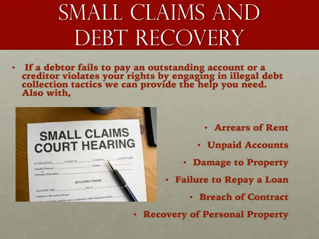 small claims and debt recovery