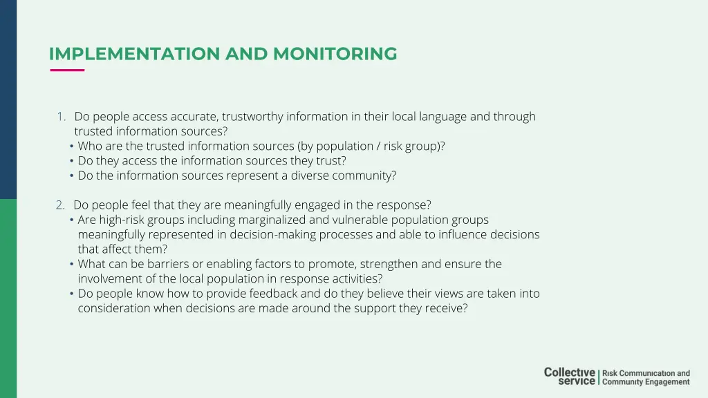 implementation and monitoring