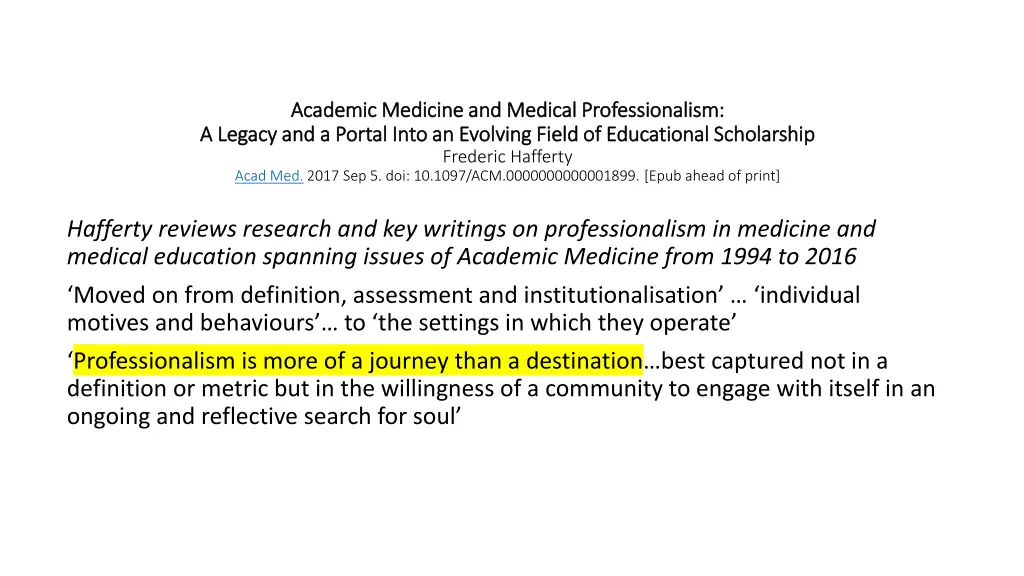 academic medicine and medical professionalism