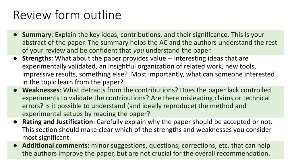 review form outline