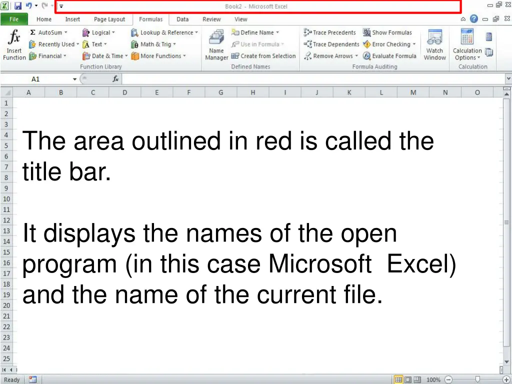 the area outlined in red is called the title bar