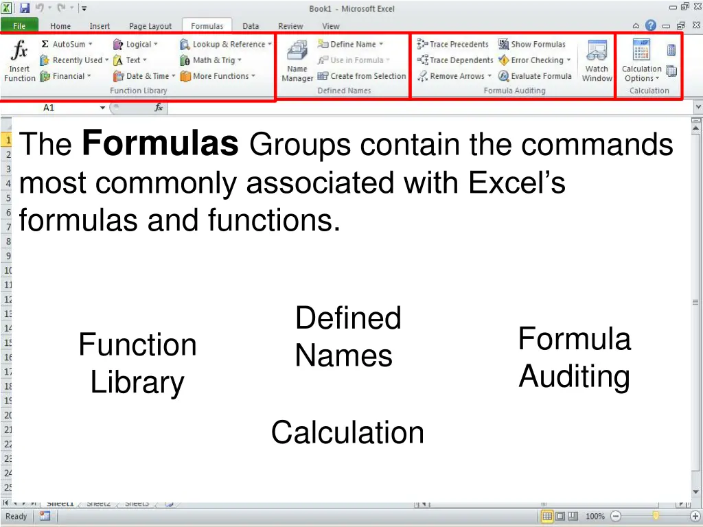 the formulas groups contain the commands most