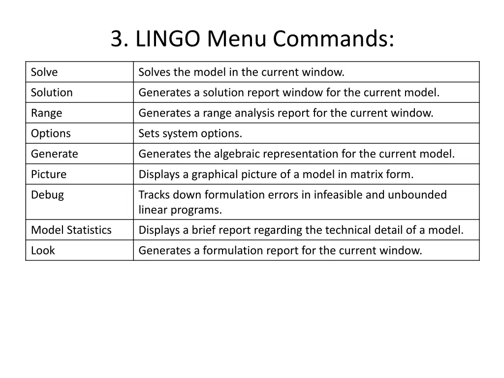 3 lingo menu commands